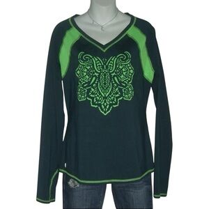 Athleta Shirt Top Teal Green Athleisure Thumbholes Mesh Gym Yoga Sporty Run Art